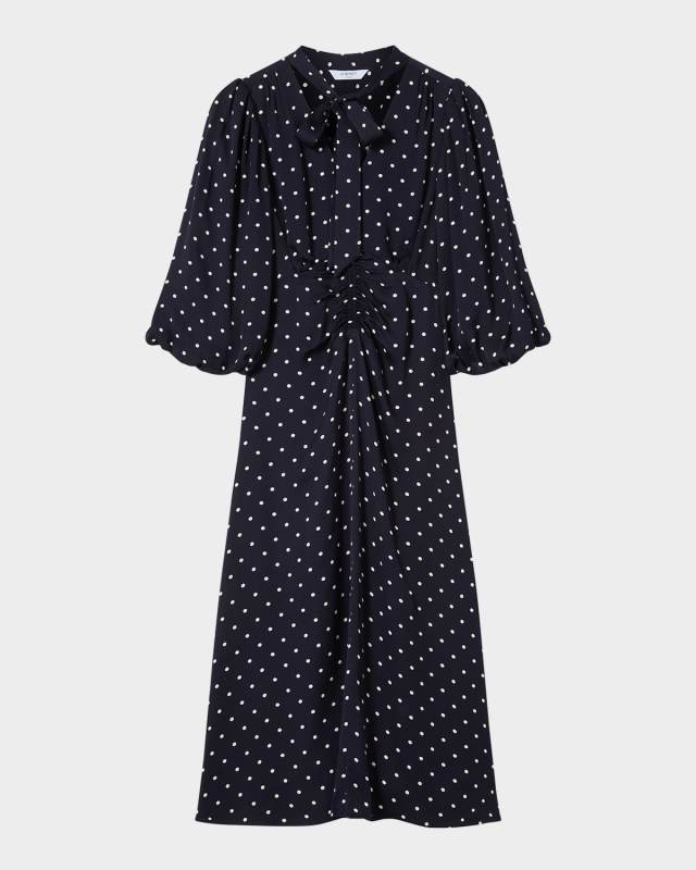 Hester Tie-Neck Polka Dot Midi Dress